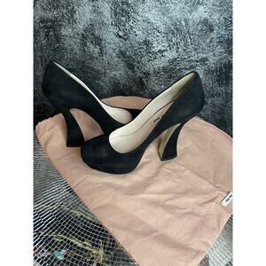 Miu Miu Platform Sculpted High Heel Pumps in Black Suede
